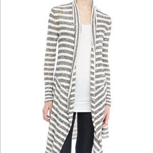 Free People Gray White Stripe Long Sleeve Drape Open Front Long Cardigan P3780